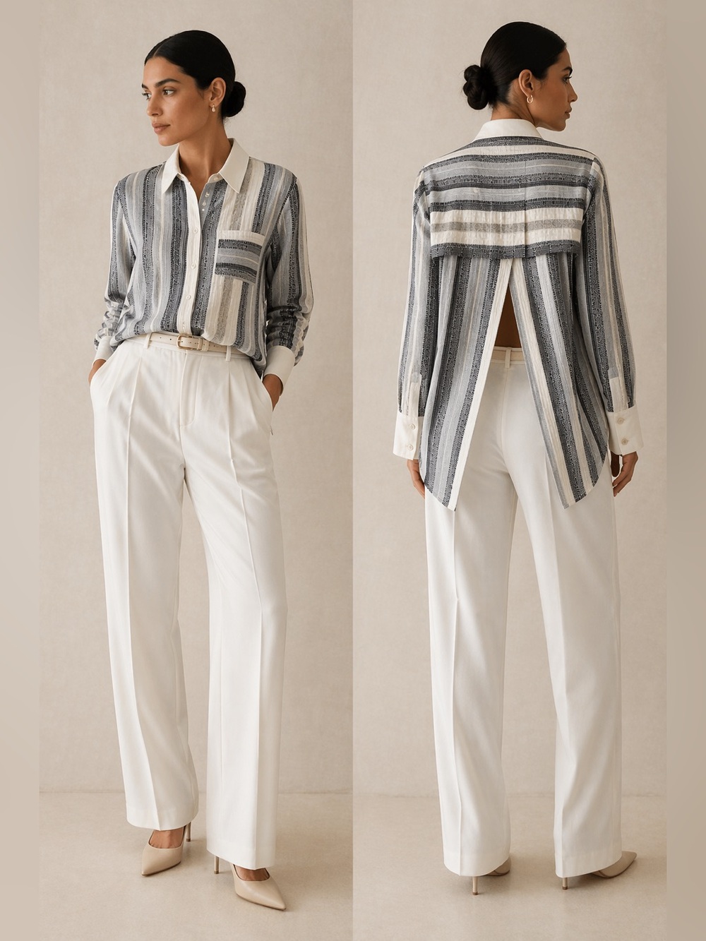 NWT Rachel Roy Open Back Stripe Button Down Shirt Cotton Office Blouse S